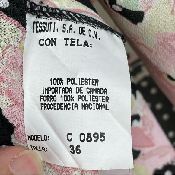 Vintage TESSUTI Floral Print Blouse short sleeve black pastels polka dots 90s - Picture 13 of 15